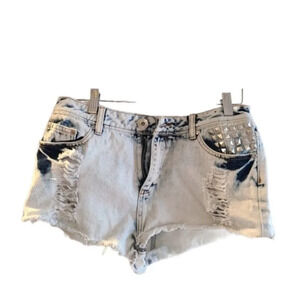 High-waisted distressed acid wash jeans, shorts